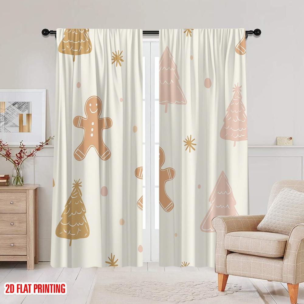 2 Stück, 2D-Flachdruck Beliebte Vorhänge Weihnachtsbaumschmuck Lebkuchenmann (3) Strapazierfähiges Polyester (ohne Stange) Dekorationen