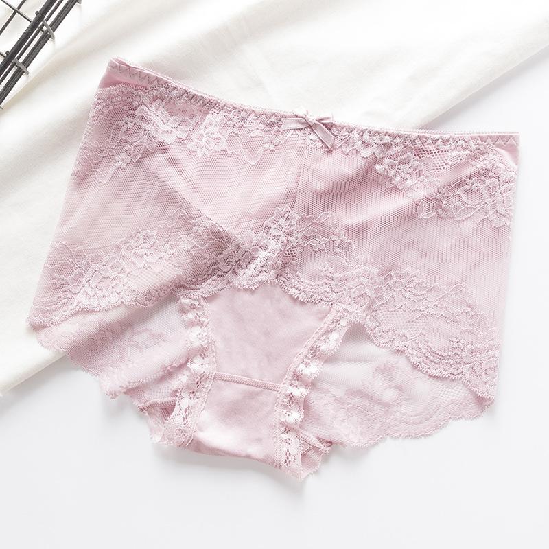 Underwear Women's Enlarged Mid Waist Lace Underpants Breathable Sexy Mesh Briefs Einson