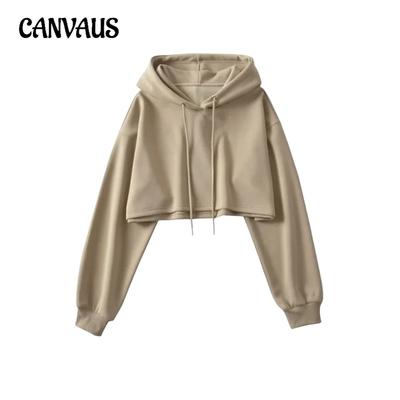 Vintage Hooded Drawstring Pullover Long Sleeve Sweatshirt Women's Hoodie Street Style Spice Girls Ultra Short Exposed Navel Jazz Dance Top