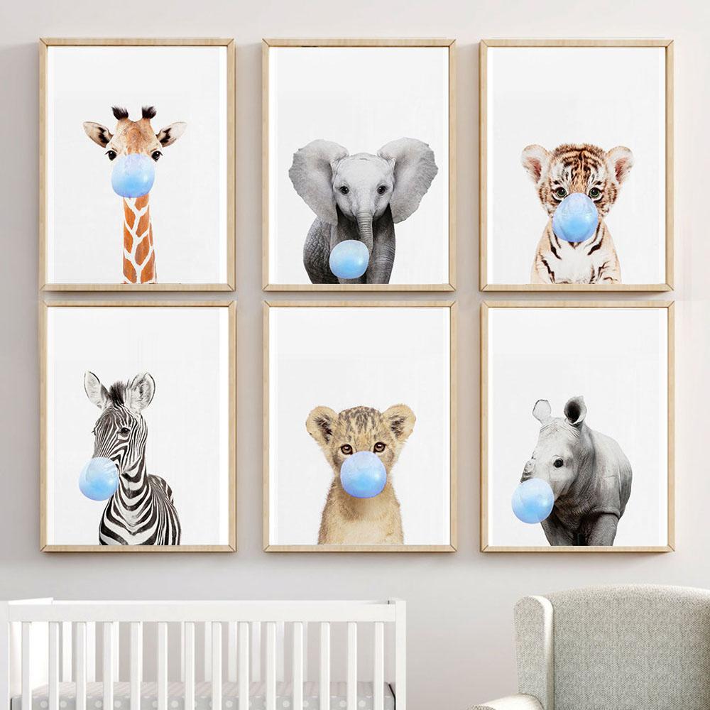 

Синяя жевательная резинка, животные, настенный художественный постер и принты, детская картина на холсте, украшение для детской спальни, гостиной, картины, настенное искусство