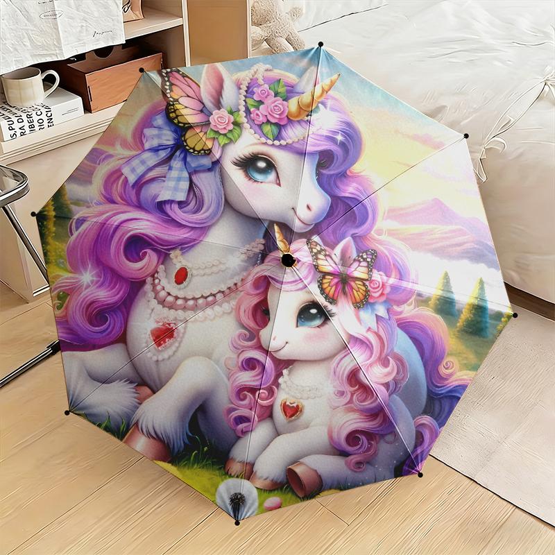 1pc Unicorn Twins Umbrella Portable Folding Umbrella Iron Frame Hole Bone Structure Outdoor Home Umbrella