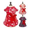 Hundekleid mit roter Schleife Herz-Aufdruck Flatterärmel Rüschensaum Haustier Kostüm Outfit Bekleidung für kleine Hunde Katzen