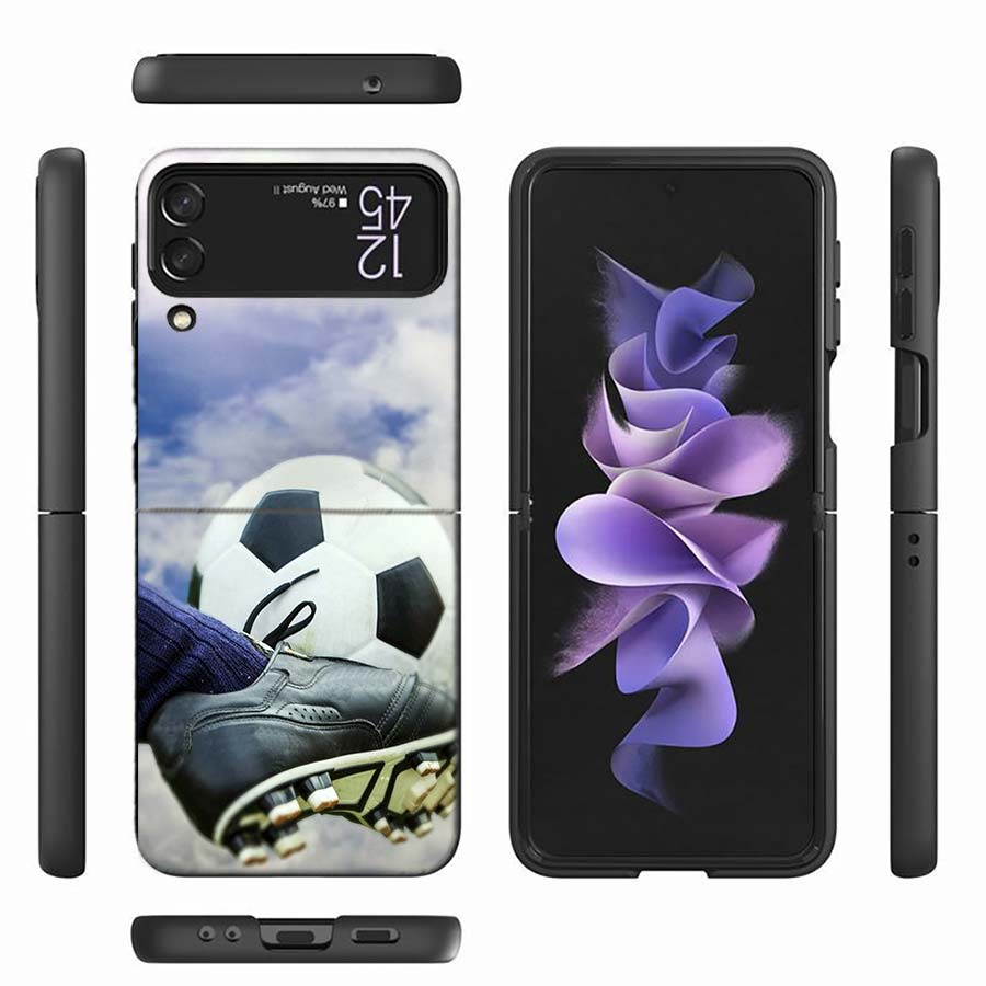 Football Soccer Ball Design Phone Case For Samsung Z Flip 6 7 5G Z Flip 5 Galaxy Z Flip 3 4 5G ZFlip Shockproof Hard Cover TPU P