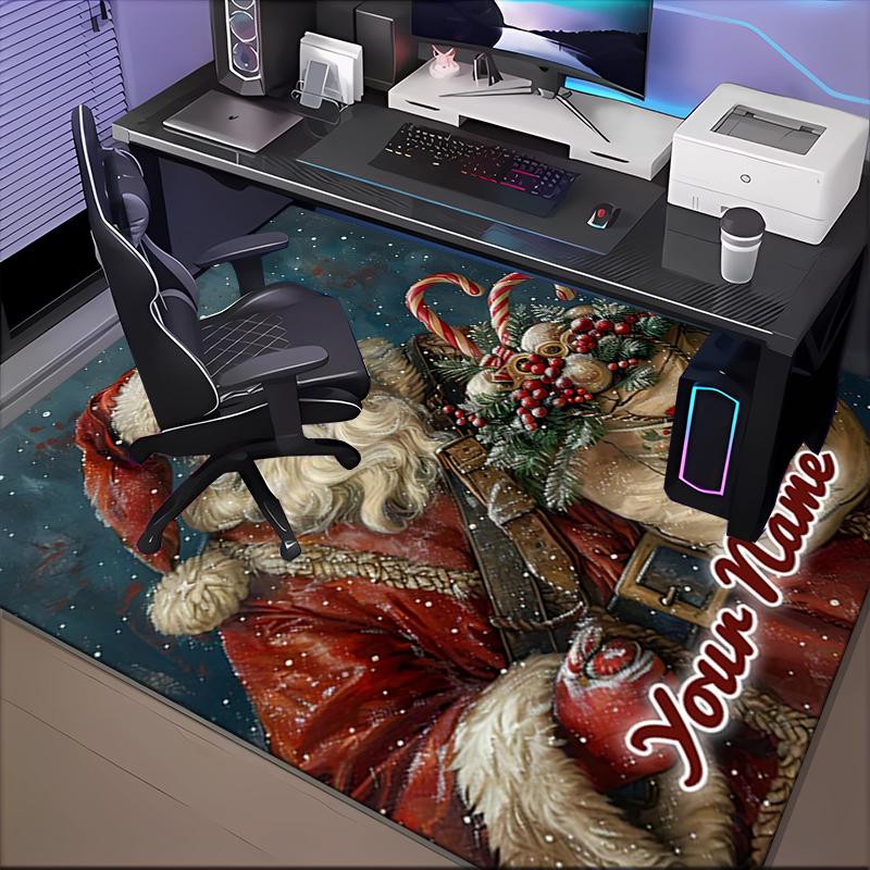 1PC Custom Name Christmas Spirit In Red Suit Theme Floor Mat Ideal for Living Room, Game Rooms, Office, Bedroom,Floor Mat Playful Design151