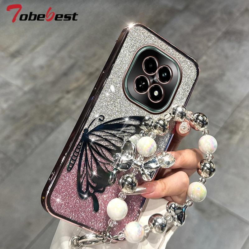 

Лазерный браслет-чехол с блестками-бабочками с гальваническим покрытием для Xiaomi 15 14 Ultra 15T 14T 13 12 11 Pro Lite Силиконовый чехол Xiaomi 11 Lite розовый