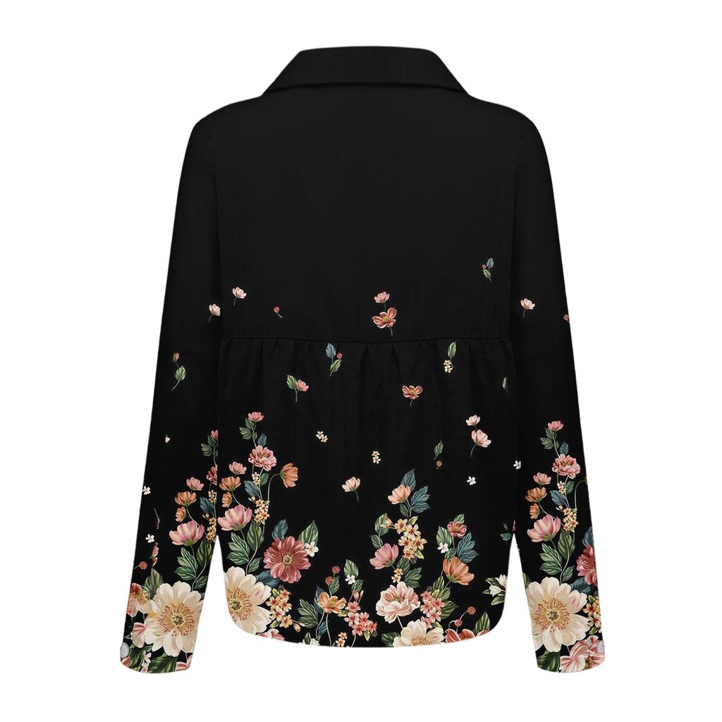 Women's Fashionable Casual Loose Floral Print Long,sleeved Shirt