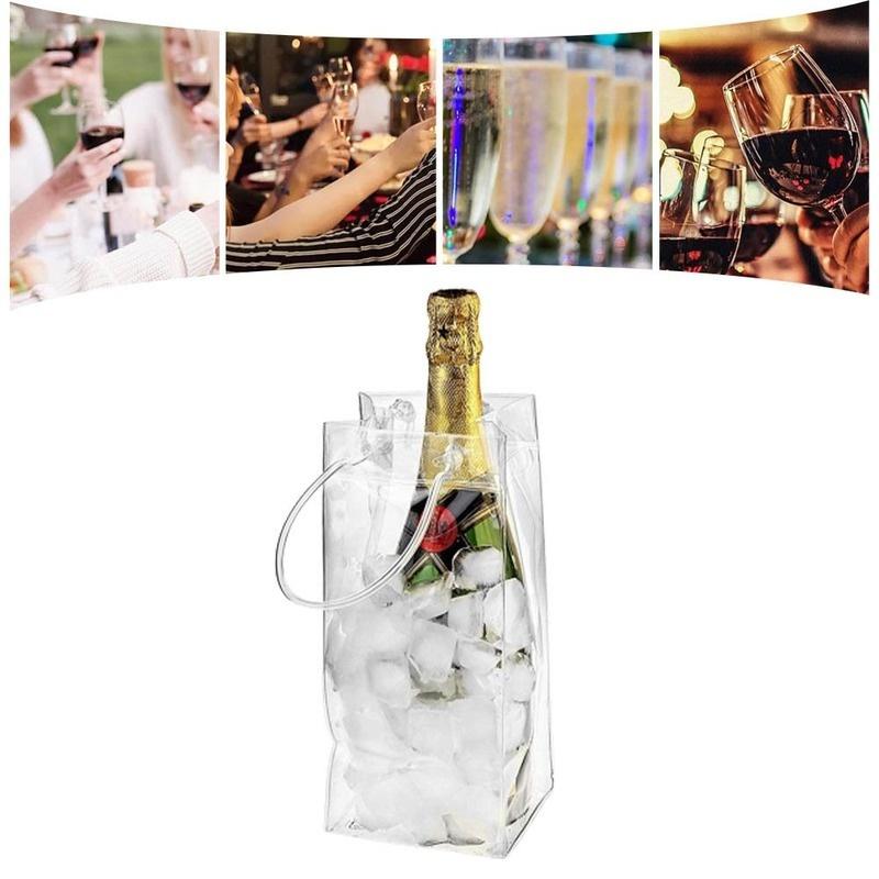 2PCS PVC Bag Transparent Champagne Drink Wine Beer Ice Bag PVC Bottle Cooler Chiller for Picnics Party