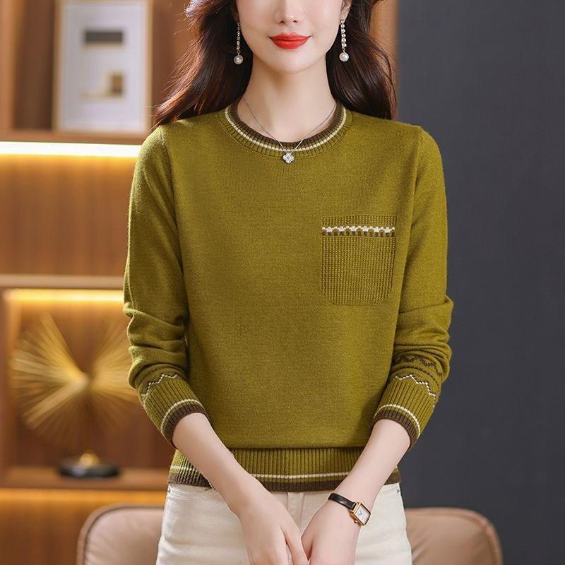 Color-blocked Round-neck Knitted Sweater for Women In Winter Casual Long-sleeved Sweater and Fashionable Loose Pullover