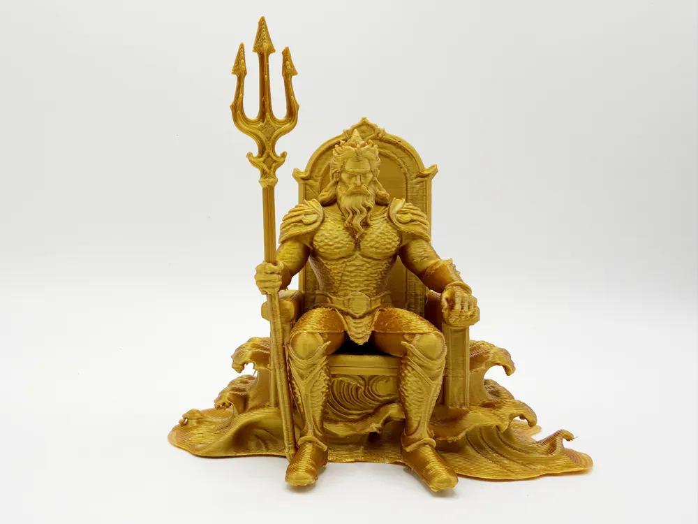 Eco-Friendly PLA 3D Printed Poseidon (Neptune) Aquarium Decoration Fish Tank Landscape Ornament Piece Accessory золотой
