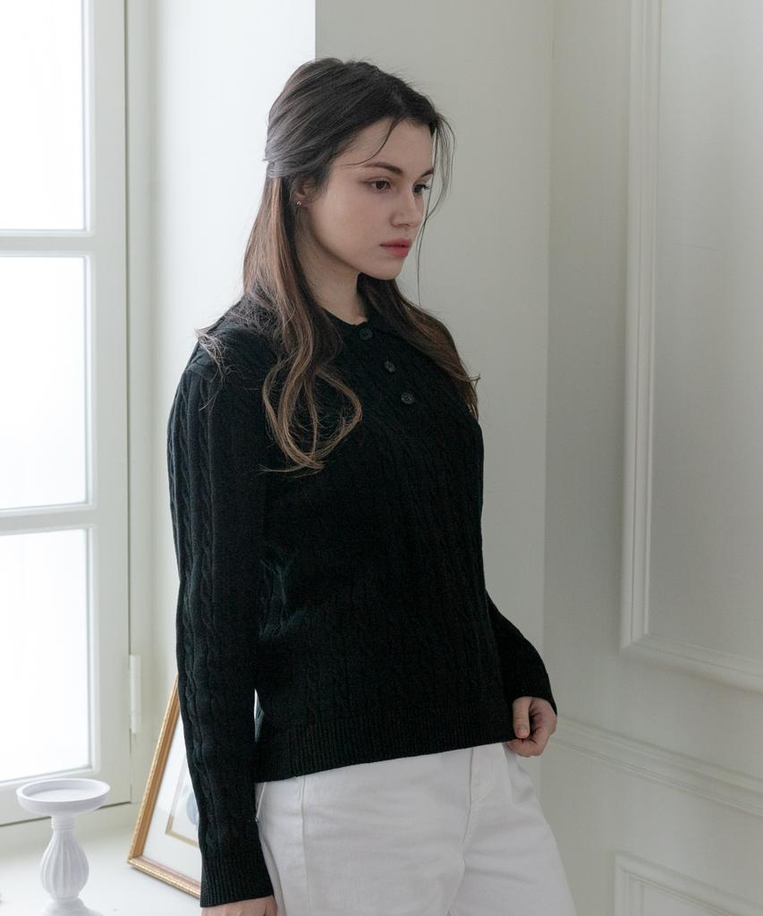 SELITIO Women'S Color Point Cable Collar Knit Black