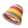 New rainbow striped straw hat women's summer fashion sunscreen sunshade bucket hat casual bucket hat face cover basin hat tide