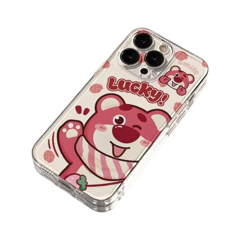 Cartoon greeting strawberry bear applicable to Apple 15plus mobile phone case iPhone12promax transparent 14 niche