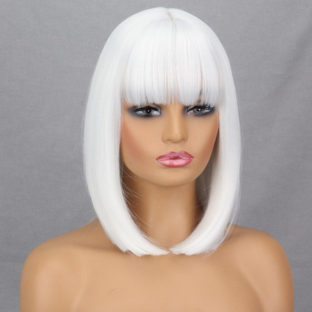 XINRAN Dámská móda Délka po ramena Čistě bílá paruka s Radians Syntetické vlákno Krátká rovná Bobová paruka s ofinou Cosplay