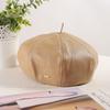 Autumn and winter pu leather beret new retro black octagonal hat girls big hat top literary pumpkin hat