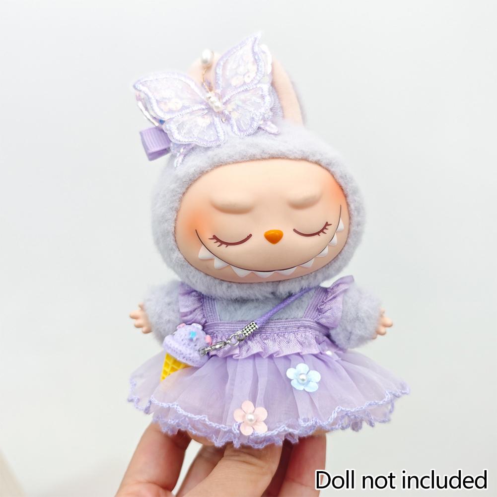 For 17cm/38cm Labubu Doll Clothes Fashion Puprple Dress Doll Clothes Color Match Dress Hat Accessories Cute Decoration Little Clothes