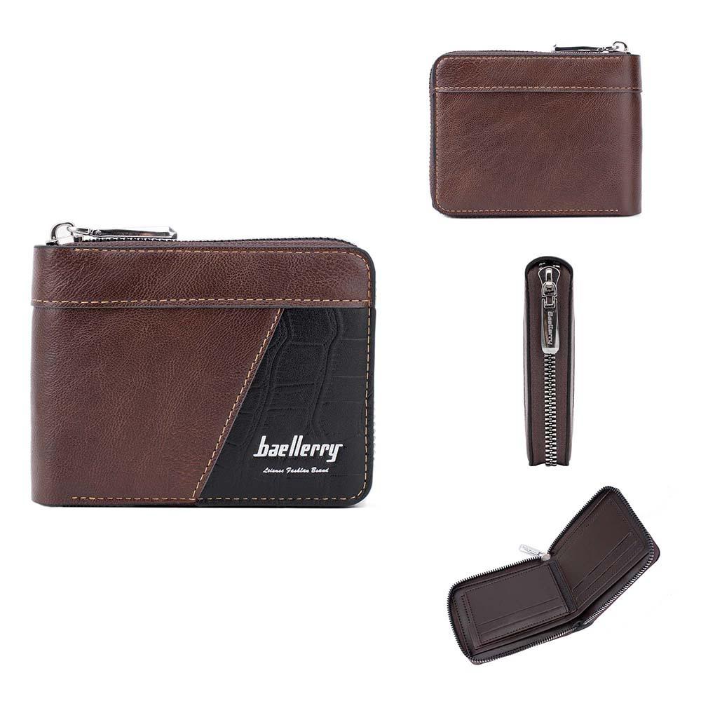

Baellerry мужской короткий кошелек в европейском и американском стиле, винтажная мода, кожаный бумажник, многофункциональный кошелек для монет с блокировкой RFID темно-коричневого