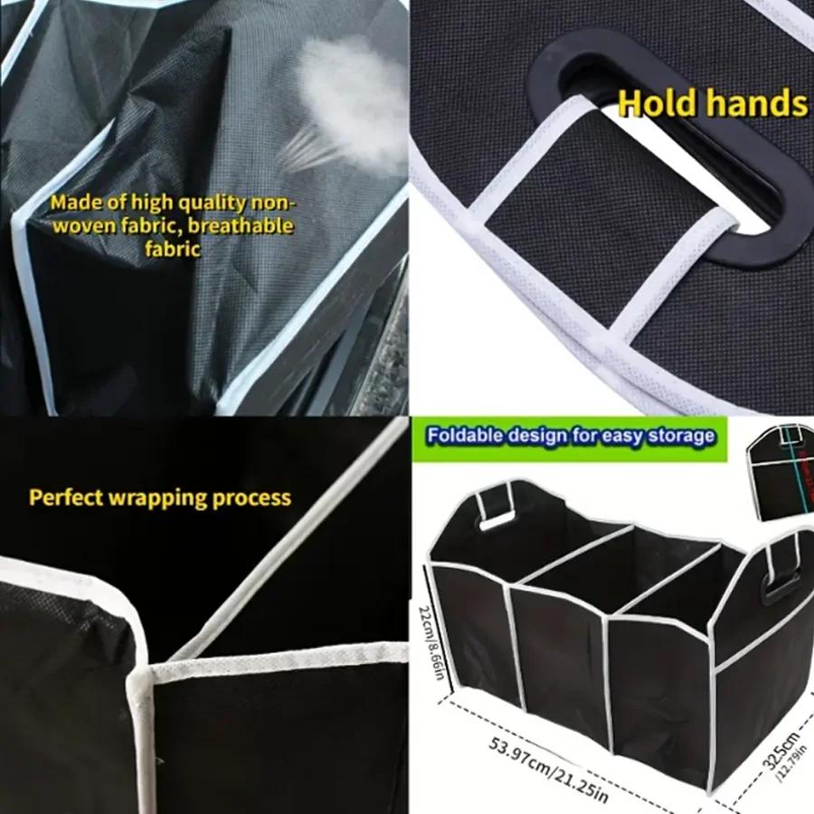 Universal car trunk organizer, portable, foldable, waterproof, automatic storage bag with 3 compartments