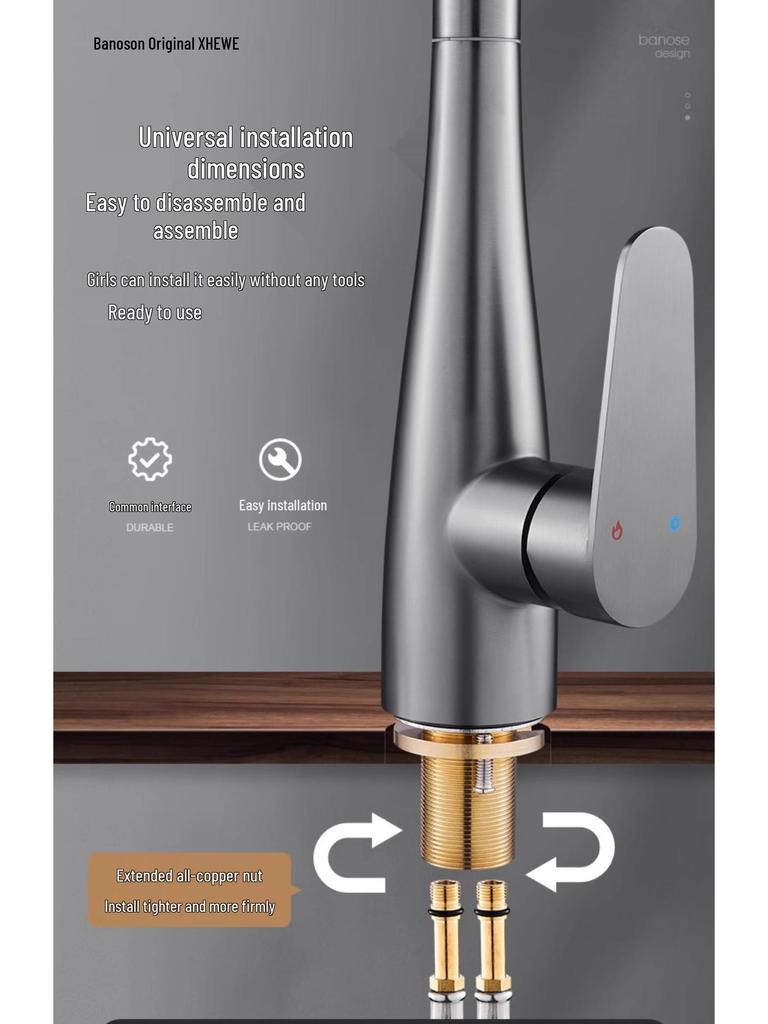 All-Copper Kitchen Pull-Out Faucet with 360° Rotation & Dual-Use Hot/Cold for Vegetable Sink