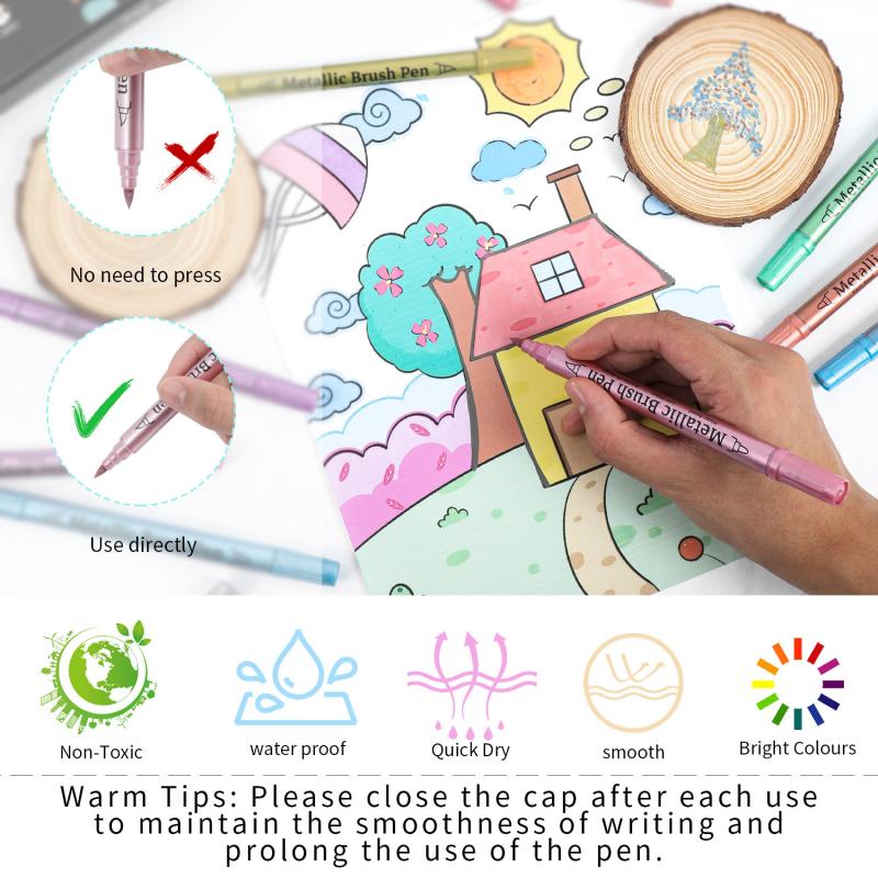 Dual Tip Metallic Colors Acrylic Art Markers Pens Set for Artist Rock Painting,Glass,Ceramic Fabric DIY Card Making Art Supplies