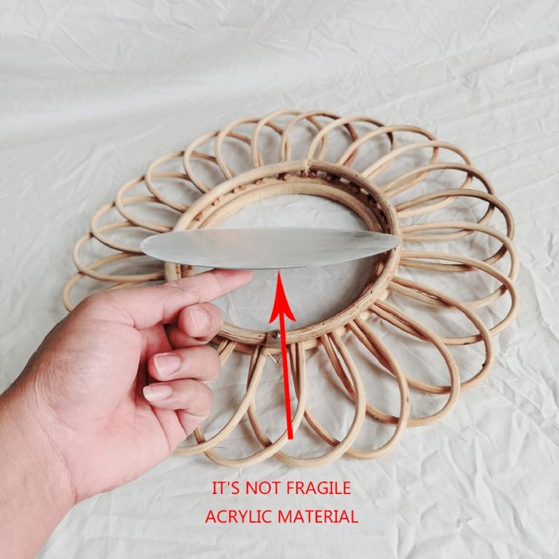 Ratan Innovativ Konstdekoration Rund Sminkspegel Toalett Badrum Väggmonterade Speglar Fotorekvisita