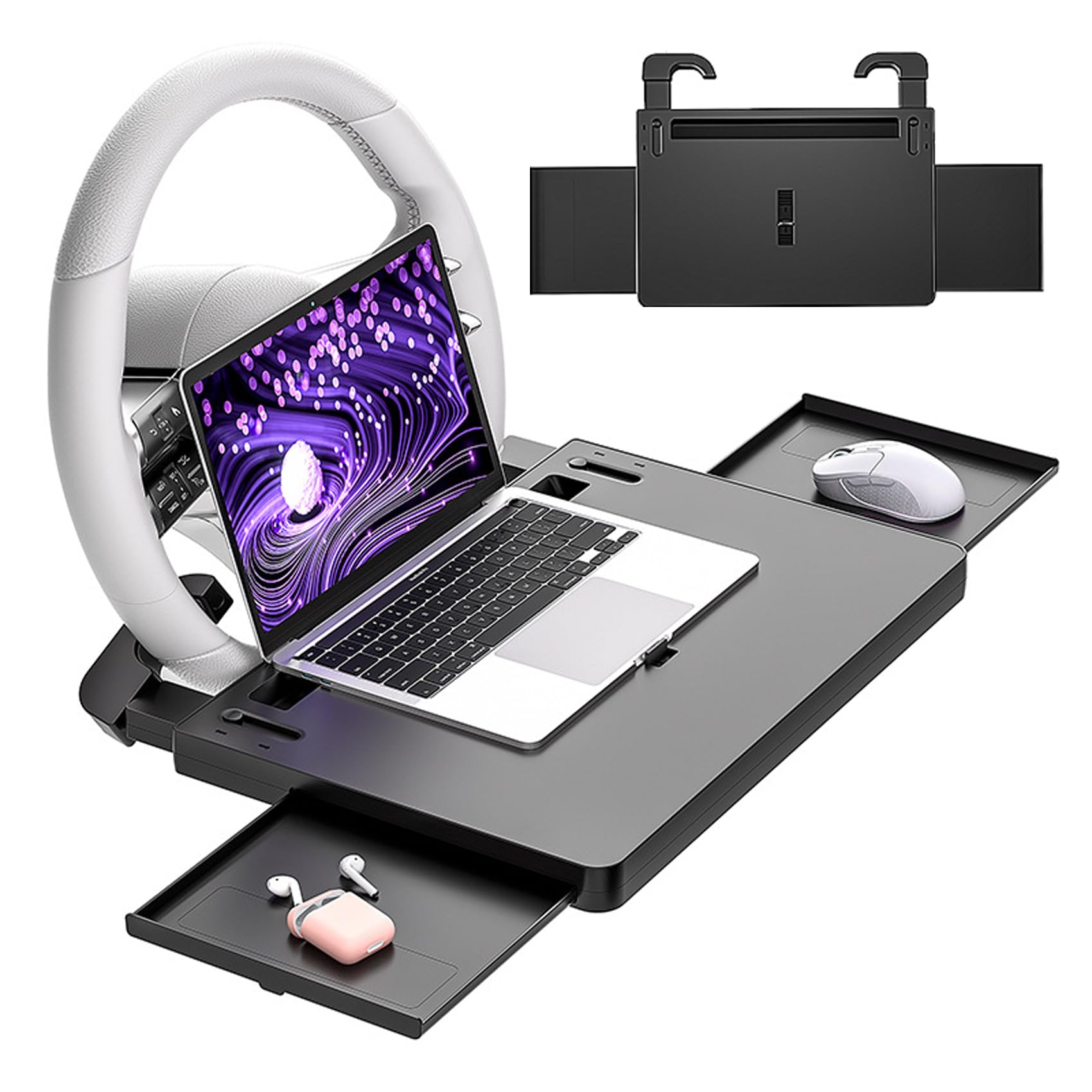 YFFSFDC Car Steering Wheel Table with Adjustable Side Compatible with Most Car for and Car Easy to Car PC Table, Models, Working, Eating, Studying, чёрный