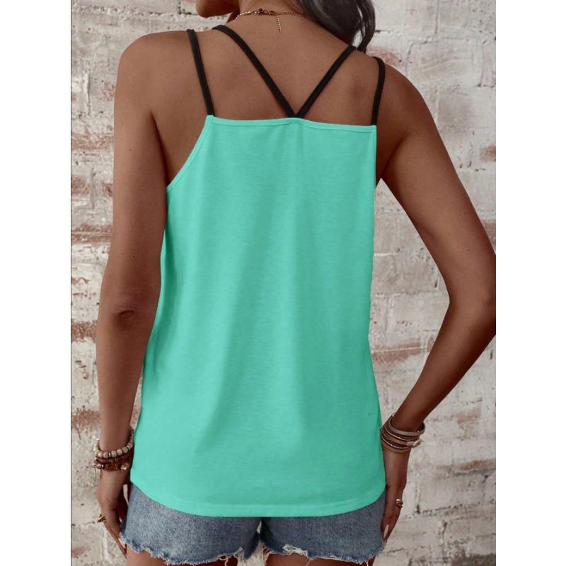 Womens V Neck Double Strap Tank Top With Dragonfly Print Casual Solid Color Sleeveless Blouse