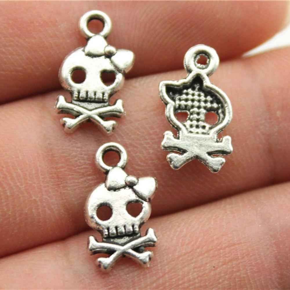 20pcs Skull Charms Antique Silver Color Cute Skull Charms Pendants For Bracelets Bat Skull Charms Making Jewelry