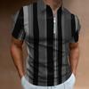 Independent Station Men'S Polo Shirt 3D Digital Printing Half Zipper Vertical Striped Short Sleeve Lapel Top