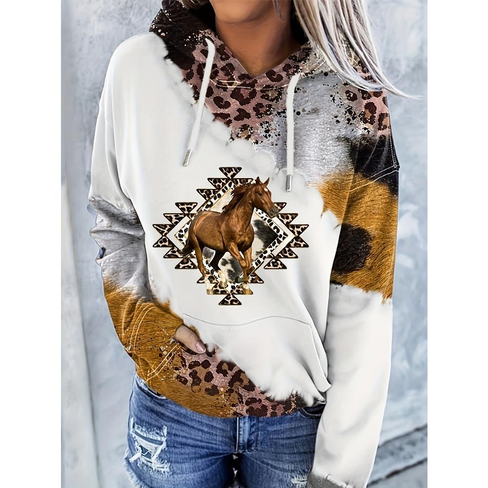 Women's Casual Fashion Round Neck Pullover Hoodie Western Ethnic Style Retro Print Women's Top Hoodie