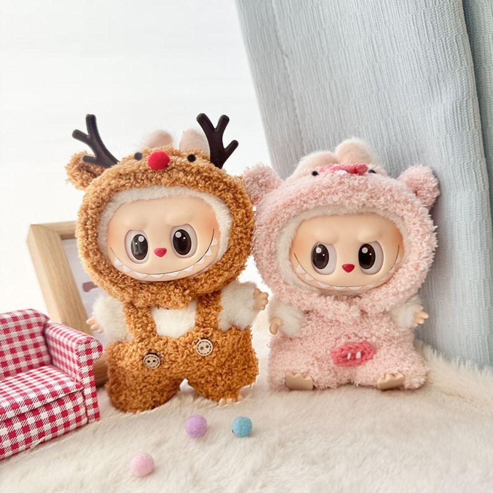 

Piggy Elk Labubu Doll s Clothes Animal Series 17cm Plush Dolls Clothes Children Gift рожевий