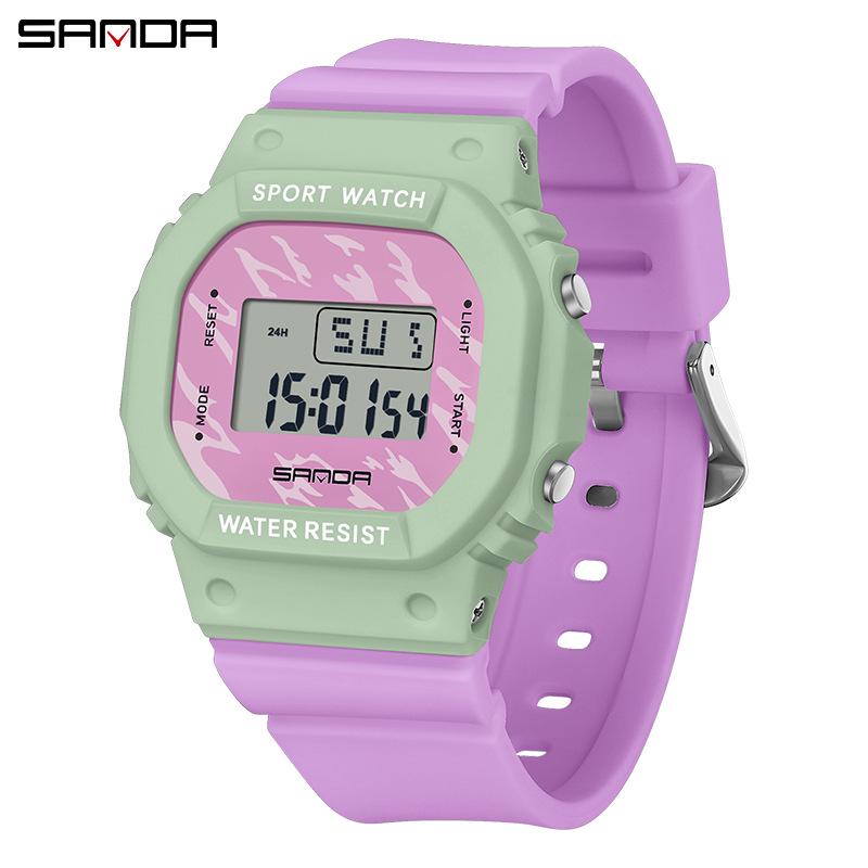Sanda Multifunctional Waterproof Luminous Square Sport Watch - Fashionable Student Wristwatch