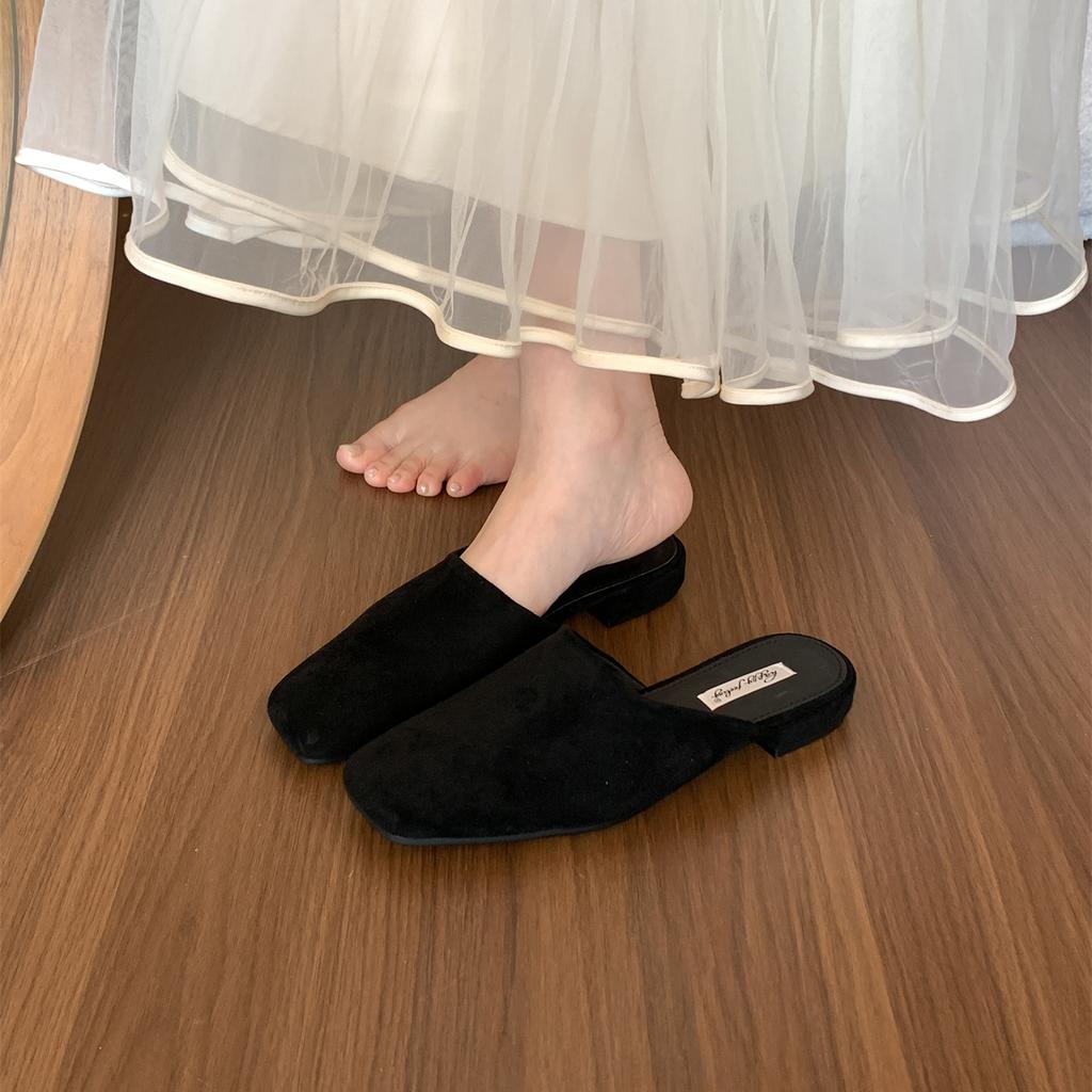 Zapatillas de Mujer Marca Bailamos Moda Zapatos Muller de Punta Cuadrada Tacón Bajo de Lujo para Señora Zapatillas de Exterior Moda Verano Chanclas Versátiles