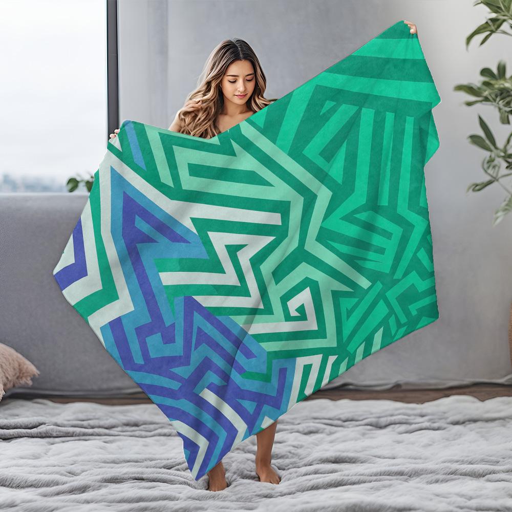 Irregular Geometric Abstract Pattern Flannel printed blanket suitable for all seasons suitable for living office sofa and travel