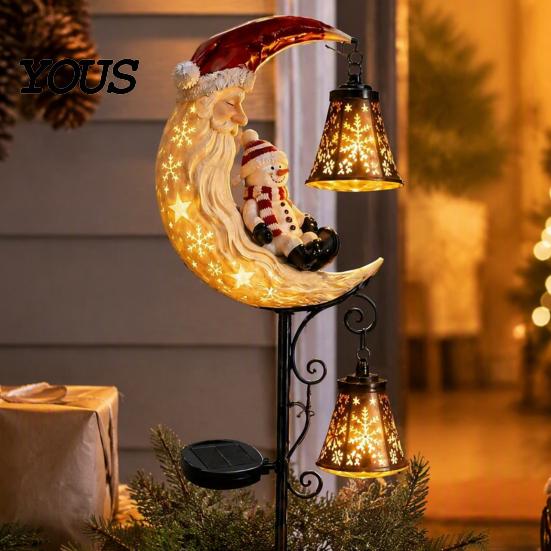 Festive Garden Stake Lights Solar Snowman/Ghost Moon Light, Waterproof Metal Sculpture, Decorative Iron Ground Insert Powered Lamp for Outdoor Pathway