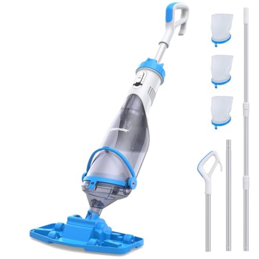 Cordless Handheld Pool Vacuum with Telescopic Pole for Above Ground and Inground Pools Spas Hot Tubs 19 GPM High-Performance Su