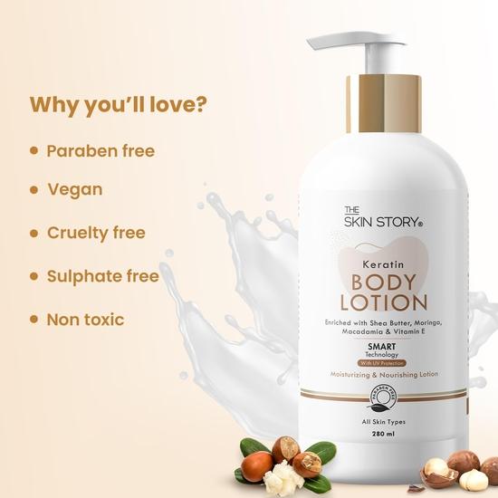 The Skin Story Vitamin E Body Lotion | 24Hrs Long Lasting Moisture and Nourishing | Shea Butter, Moringa, & Vitamin E | UV Protection | 280ml