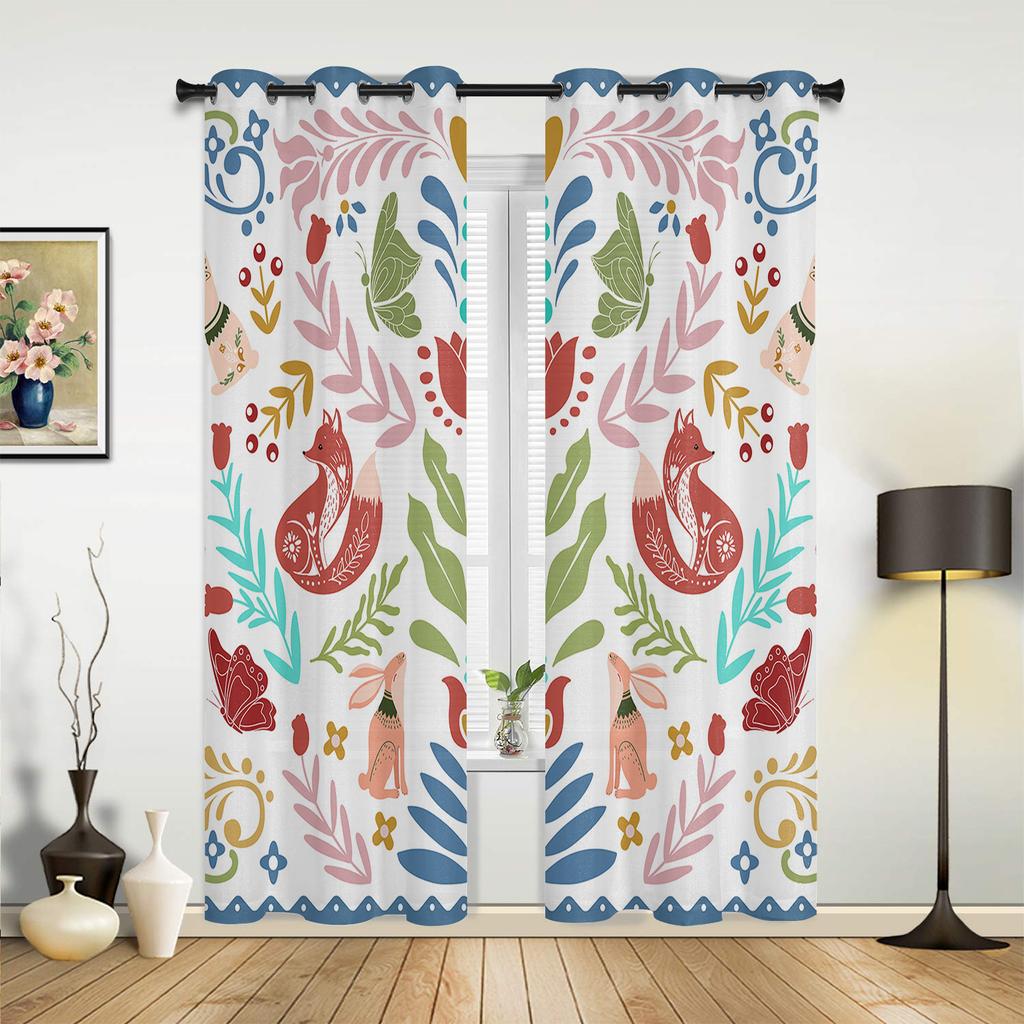 Autumn Leaf Cartoon Animal Fox Curtains Bedroom Living Room Drapes Kitchen Children Window Curtain Home Decor Modern Polyester Washable Area Ready