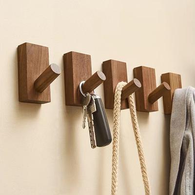 1Pc Black Walnut Wood Hanger Wall-Mounted Coat Hook Decorative Key Holder Hat Scarf Handbag Storage Hanger Bathroom Kitchen Rack