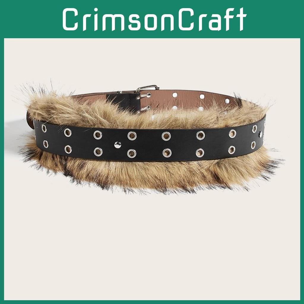 Color Fashion Solid Faux Fur Decoration Women Belt With Double Buckle Breasted