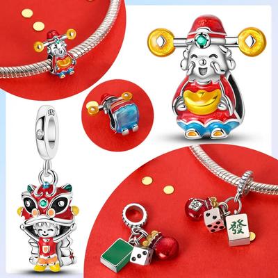 Charms Plata Silver Colors New Year's God of Wealth Beads Fit Bracelet DIY Fine Jewelry Gift for Women