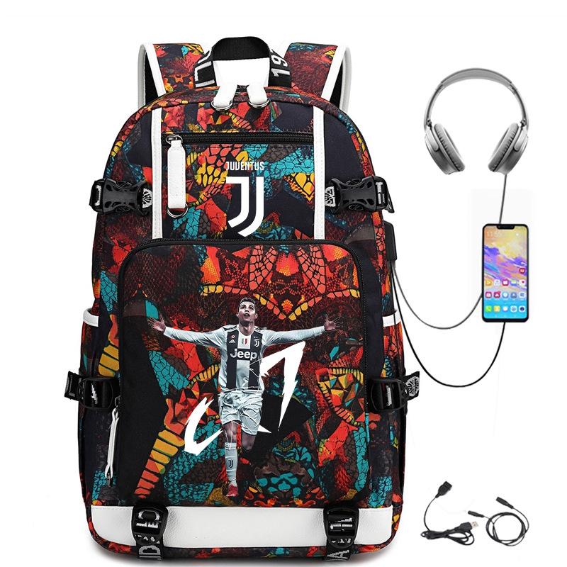 Football Star Cr7 Peripheral Personality Print Youth Backpack Large Capacity Leisure Travel Bag