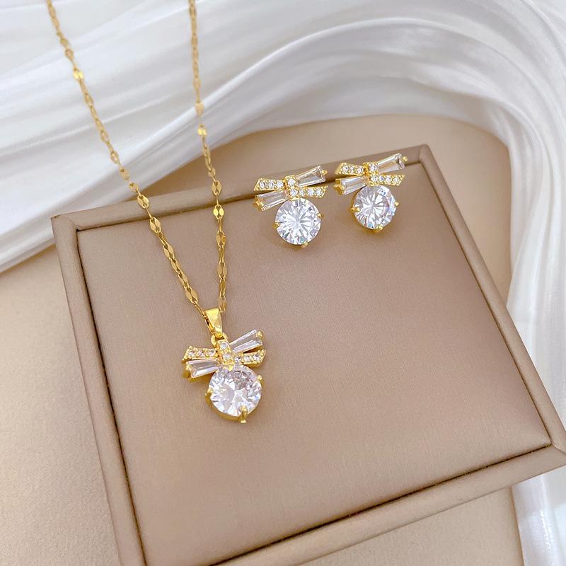 Full of Zirconium Exquisite Wind Copper Micro-inlaid Earrings Necklace Set Combination