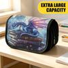 Double Layer Large Pencil Case, Vibrant Printed Pencil Pouch with Blue Dragon Spell Books Design, Fashion Storage Bag, Portable Pencil Case with Zippe