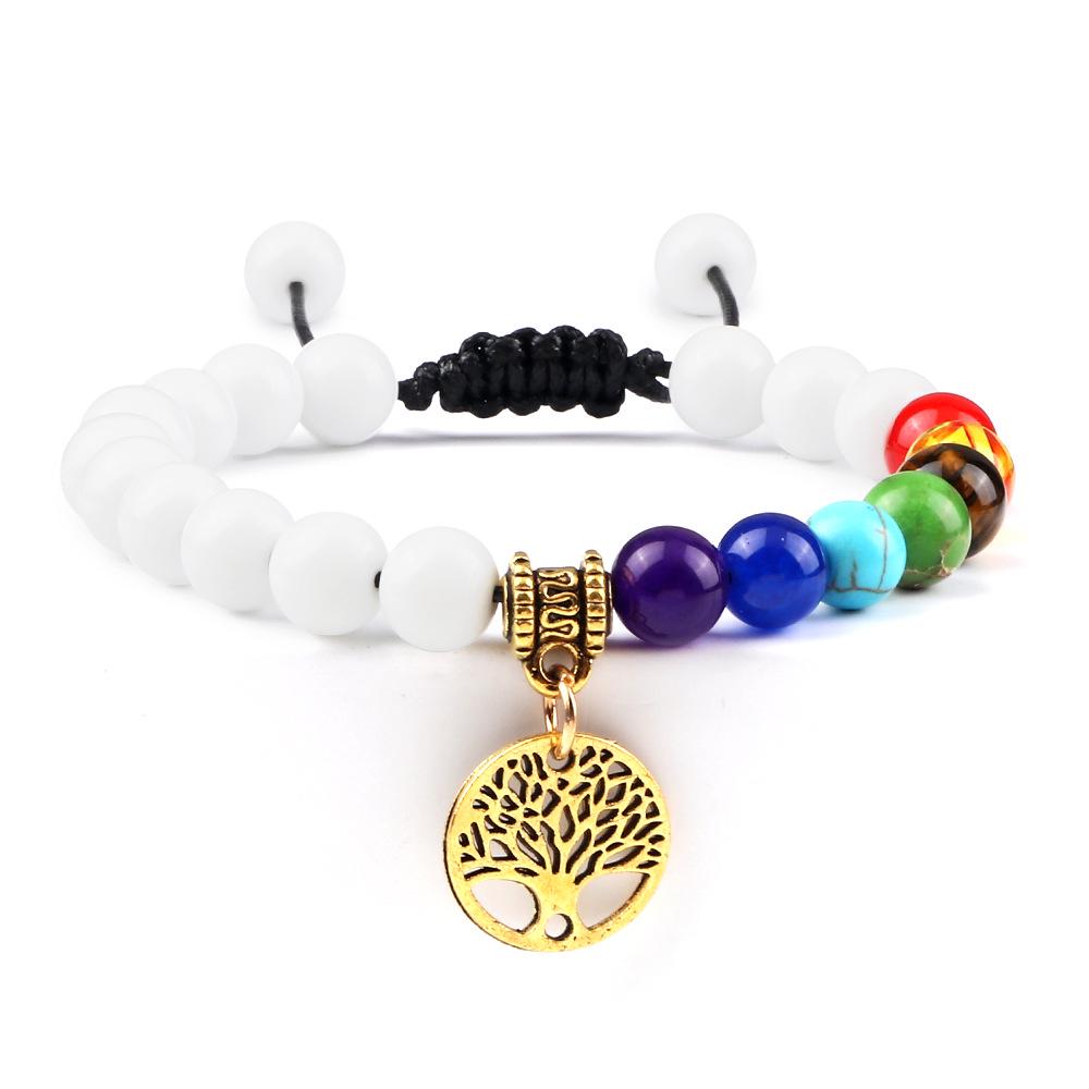 Tree of Life Pendant Woven Bracelet with Tiger Eye Matte Stone Beads - European & American Fashion