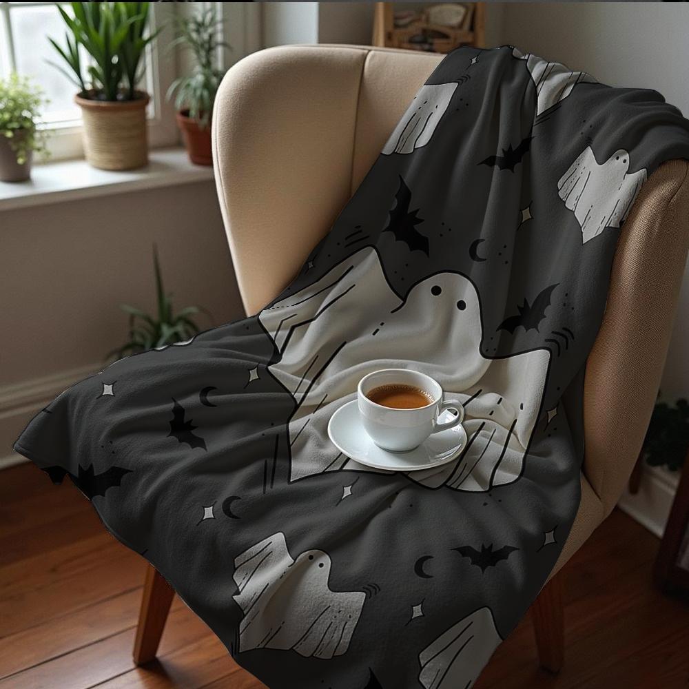 Grey Black Cat Pumpkin Soft Flannel Blanket Breathable Warm Throw for Office Car Sofa Kids Room Birthday Xmas Gift