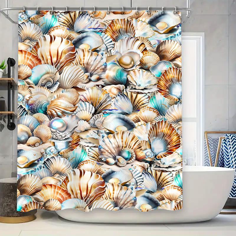 

3D Shell Print Shower Curtain Waterproof Decorative Bathroom Decor Home Textiles Blue Gold Red White Black Green Brown Orange Ye W60H190(CM)-1 Pcs