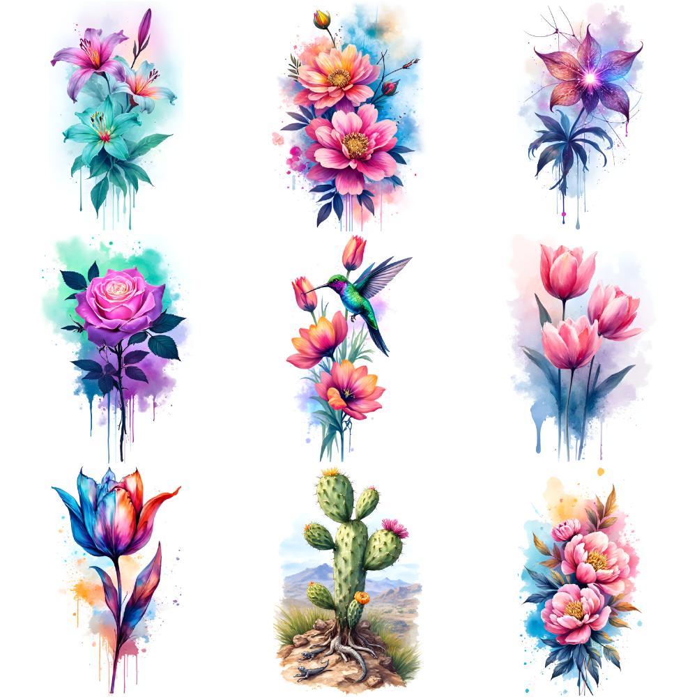 9pcs Temporary Tattoo Cactus Tattoos Waterproof Long-lasting Body Stickers Flower Tattoos Temporary Tattoo Stickers For Chest