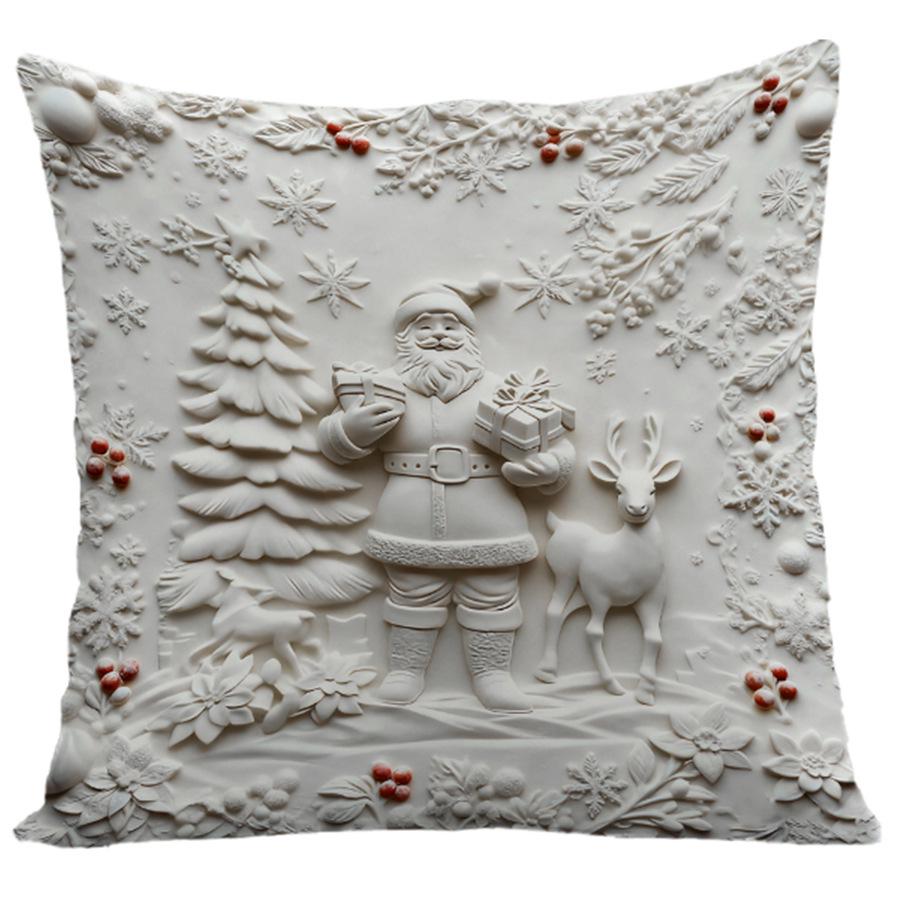 4-teiliges weißes Weihnachtskissenbezug-Set: Muster mit Weihnachtsmann, Schneemann, Baum & Rentier für das Wohnzimmer-Sofa