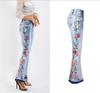 Size S-4XL Elastic Flower Embroidered Flare Jeans