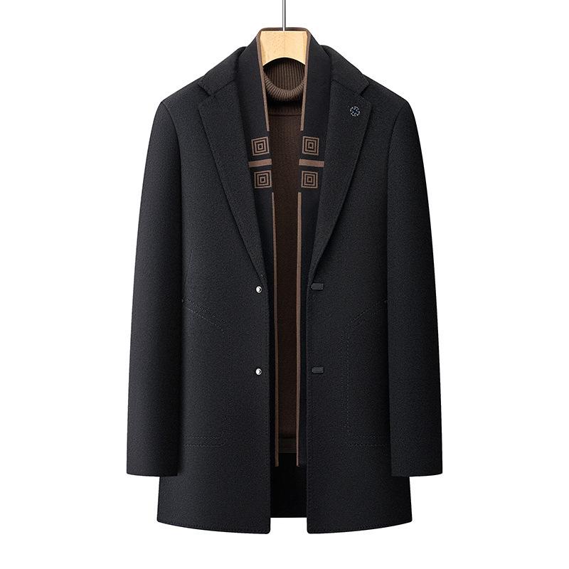 Men's Winter Wool Coat with Scarf Collar - Business Casual, Detachable Double-Sided Design, 90% Goose Down Liner